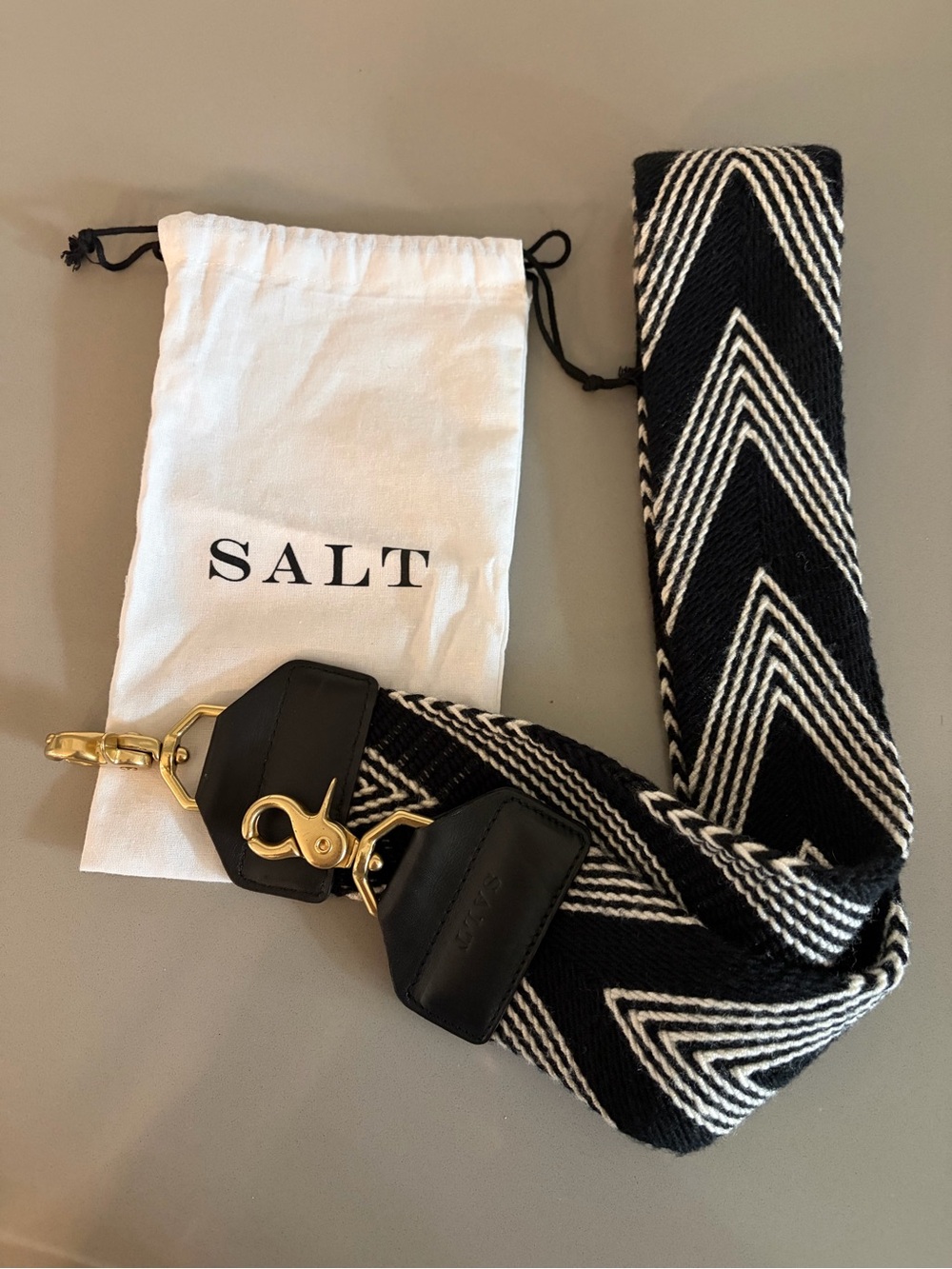 Black & White Chevron Woven Crossbody Strap with Gold Hardware